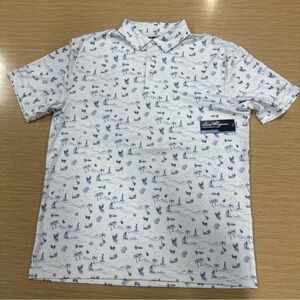 NWT M Ben Hogan White Tropical Short Sleeve Performance Polo UPF15 Classic